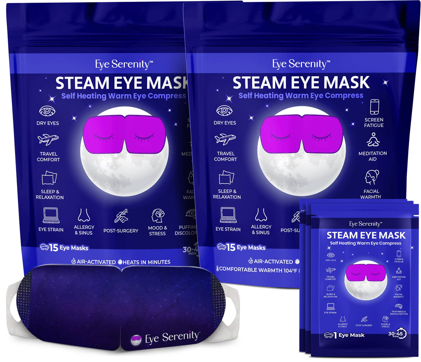 Self-Heating Steam Eye Mask for Eye Strain, Sleep, Dry Eye - Spa Noir