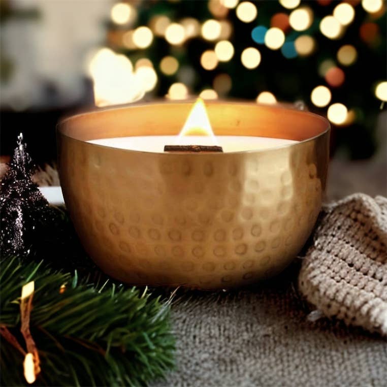 Juniper & Balsam Fir-Solid Brass 14oz Pure Soy Candle - Spa Noir