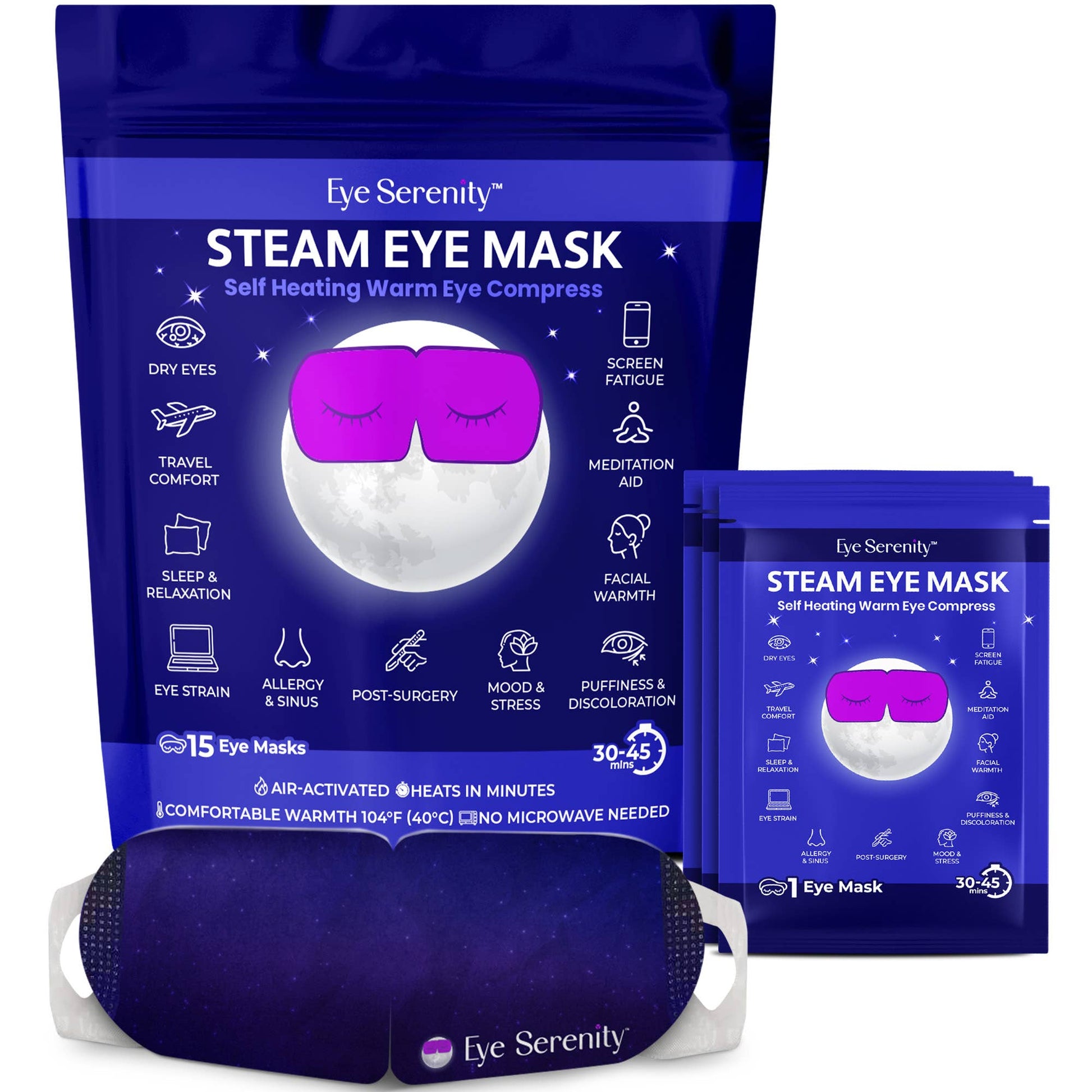 Self-Heating Steam Eye Mask for Eye Strain, Sleep, Dry Eye - Spa Noir
